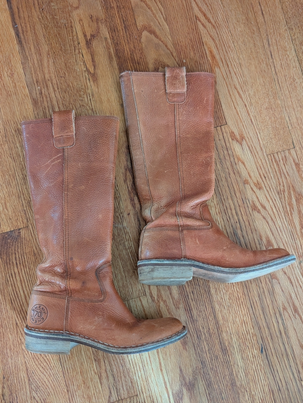 Vtg. Campus Style Tall Brown Leather Pull-On Boots | Kickers Tan Light Brown